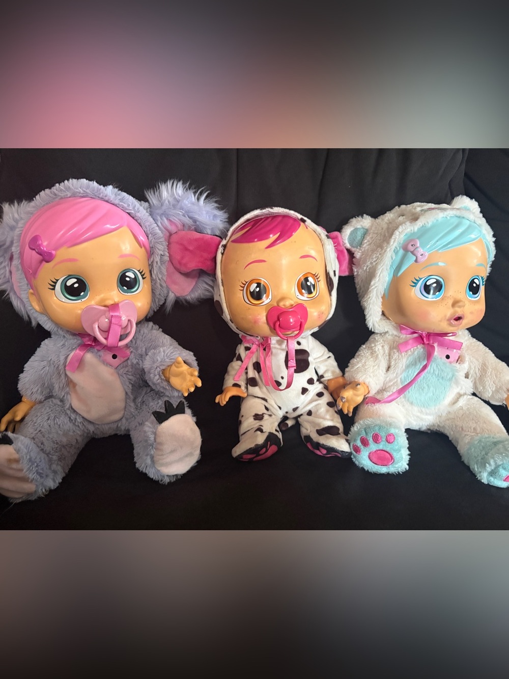 Pink-Haired Plush Baby Doll in Cow-Print Outfit with Pacifier
